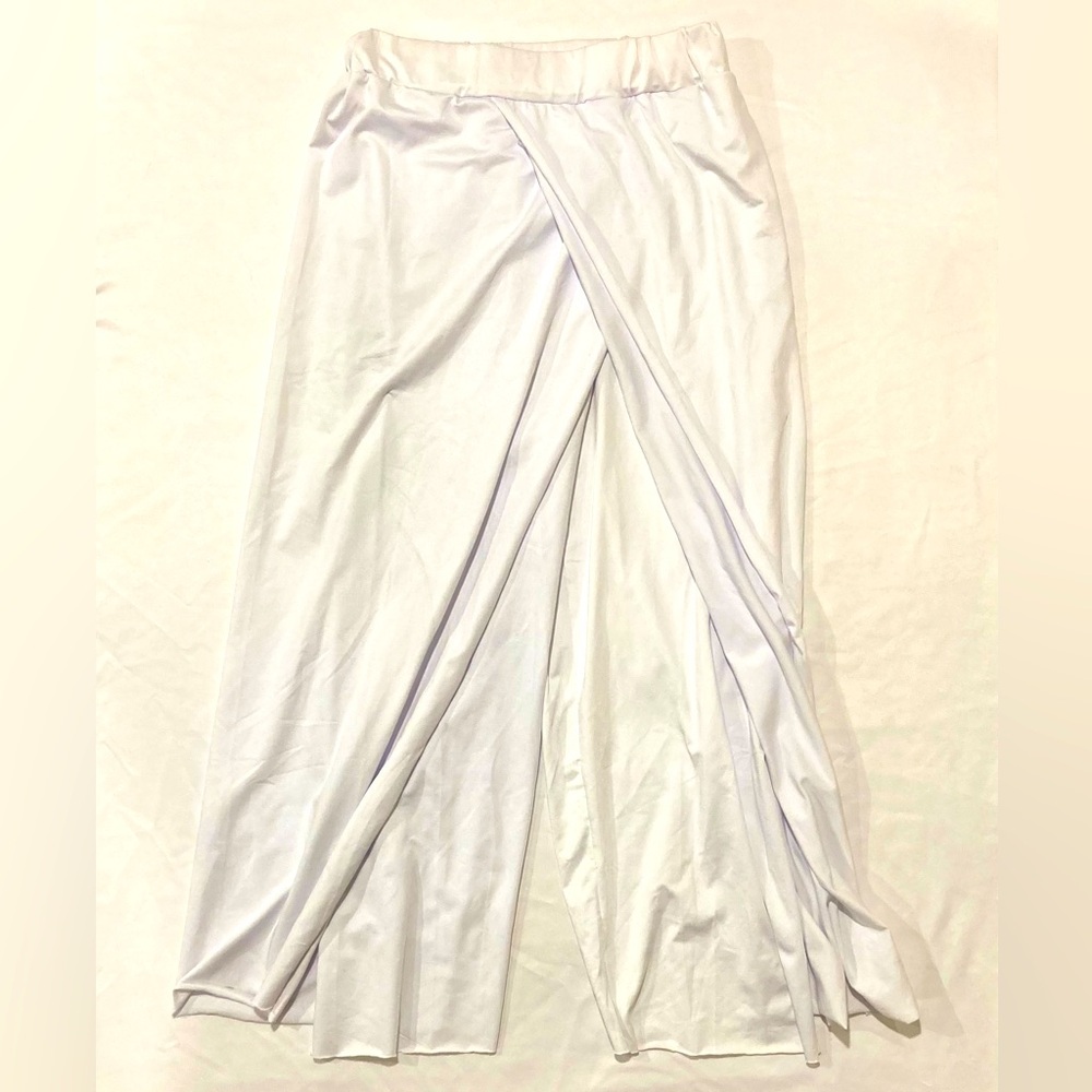 Dance pants, SA, in white, brand unknown, style is fabric layer/folds on legs